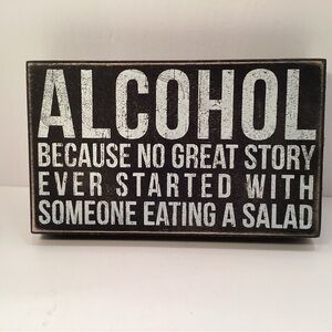 Black Rustic 'Alcohol' Humorous Wall Sign 10”x6”, for Dining or Bar.  D03